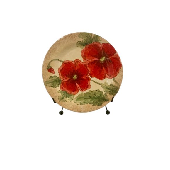 Maxcera "Poppies" Floral Round Hand Painted 8” Plates Set of 4 Décor/Dinnerware - Picture 10 of 12